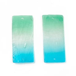 Зеленый Окрашенные распылением большие подвески в виде ракушек Capiz, прямоугольник амулеты, зелёные, 69.5x29.5x1 мм, отверстие : 1.8 мм