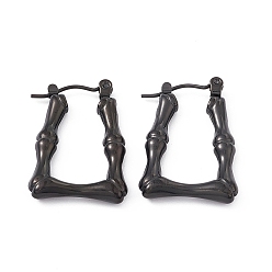 Electrophoresis Black 304 Серьги-кольца в форме трапеции из нержавеющей стали с бамбуковым плетением для женщин, ионное покрытие (IP), электрофорез черный, 25x17.5x3.8 мм, штифты : 0.7 мм