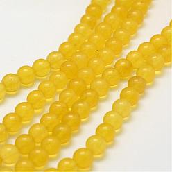 Yellow Natural White Jade Beads Strands, Dyed & Heated, Round, Yellow, 8mm, Hole: 1mm, about 48~50pcs/strand, 14.5 inch(37cm)