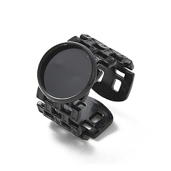 Black 304 Stainless Steel Cuff Ring Components, Round Bezel Pad Ring Setting, Ion Plating(IP), Long-Lasting Plated, Black, 18mm, Tray Size: 12mm