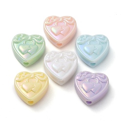 Mixed Color UV Plating Opaque Acrylic Beads, Iridescent, Heart, Mixed Color, 21x21.5x9mm, Hole: 3.4mm