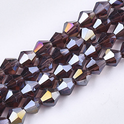 Purple Electroplate Glass Beads Strands, AB Color Plated, Faceted, Bicone, Purple, 7.5~8x7.5~8mm, Hole: 1.5mm, about 40pcs/strand, 11.81 inch