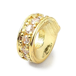 Clear Rack Plating Brass Pave Cubic Zirconia Beads, Long-Lasting Plated, Lead Free & Cadmium Free, Real 18K Gold Plated, Flat Round, Clear, 6x2.7mm, Hole: 2.2mm