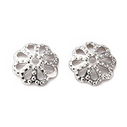 Stainless Steel Color 304 Stainless Steel Fancy Bead Caps, Multi-Petal Flower, Stainless Steel Color, 7.5x1.2mm, Hole: 1mm