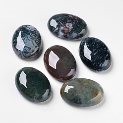 Moss Agate Natural Moss Agate Cabochons, Flat Back, Oval, 30x22x9mm