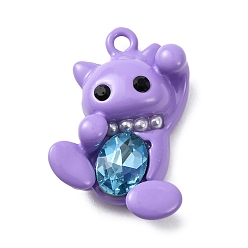 Лиловый Подвески из сплава и страза, нести прелести, с ABS имитации жемчуга, стойки покрытие, платина, сирень, 25x16.5x7 мм, отверстие : 1.6 мм