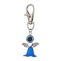 Royal Blue Acrylic & Resin Evil Eye Angel Pendant Decorations, with Zinc Alloy Swivel Lobster Claw Clasps, Royal Blue, 70mm