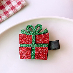 <5-Gift Box Style (Large)> Red Glitter Festive Christmas Santa Claus Gift Box Deer Hair Clip - Children's Hair Accessories, Headband.