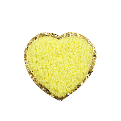Champagne Yellow Towel Embroidery Style Cloth Iron on/Sew on Patches, Appliques, Badges, for Clothes, Dress, Hat, Jeans, DIY Decorations, Heart, Champagne Yellow, 50x50mm