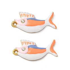 Легкий Лосось 304 из нержавеющей стали горный хрусталь подвески, Эмаль стиле, рыбы прелести, вакуумное покрытие pvd, реальный 18 k позолоченный, светлый померанцевый, 27x13x3 мм, отверстие : 1.6 мм