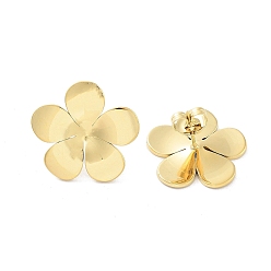 Real 14K Gold Plated 304 Stainless Steel Stud Earrings, Flower, Real 14K Gold Plated, 19.5x20mm