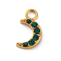 Изумруд 304 из нержавеющей стали горный хрусталь подвески, ионное покрытие (ip), луна, реальный 14 k позолоченный, изумруд, 13.5x7.5x2 мм, отверстие : 2.4 мм