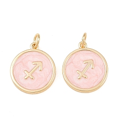 Sagittarius Brass Enamel Pendants, Flat Round & Constellation Charms, Rack Plating, Long-Lasting Plated, Cadmium Free & Lead Free, Golden, Sagittarius Charms, 17.5x15x2mm, Hole: 3mm