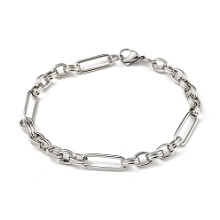 Stainless Steel Color 201 Stainless Steel Figaro Chain Bracelets, Stainless Steel Color, 8-7/8 inch(22.4cm)