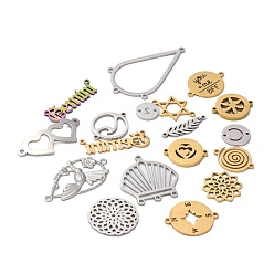 Mixed Color 304 Stainless Steel Links Connectors, Teardrop & Word & Flat Round & Star & Shell & Flower & Heart & Leaf, Mixed Color, 10~42x6~32x1~2mm, Hole: 0.5~1.6mm