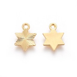 Golden Rack Plating Brass Charms, for Jewish, Star of David, Textured, Golden, 12x8.8x1mm, Hole: 1.5mm