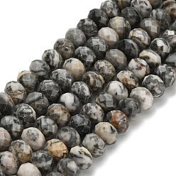 Камень Сетки Натуральный черный шелковый камень / чистые камни, граненые, рондель, 8x5.5 мм, отверстие : 1.2 мм, около 69 шт / нитка, 15.16'' (38.5 см)