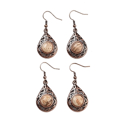 Пейзажный Джаспер Серьги с подвесками в форме слезы и яшмы с натуральным изображением, женские полые латунные серьги с красной медью, 46.5x19.5 мм