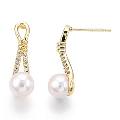 Real 18K Gold Plated Natural Pearl Stud Earrings Micro Pave Cubic Zirconia, Brass Earrings with 925 Sterling Silver Pins, High-Heeled Shoes, Real 18K Gold Plated, 22x5.5x2.5mm, Pin: 0.8x11.5mm, Pearl
: 7.5mm in diameter, 6mm thick.