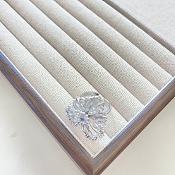 Flower Alloy Rhinestone Cuff Open Rings for Women, Silver, Flower, 15~20mm