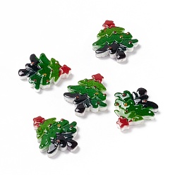 Green Christmas Themed Opaque Resin Cabochons, Christmas Tree, Green, 22.5x19.5x3.5mm