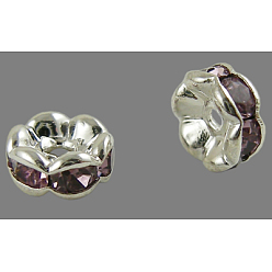 Свет Аметист Латунь марки А горный хрусталь Spacer бисер, волнистый край, рондель, без никеля , серебряные, светлый аметист, 12x4 мм, отверстие : 2.5 мм