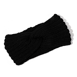 Black Cross Knitting Wool Yarn Headbands, Wide Hair Accessories for Girls Women, Black, 220x105mm