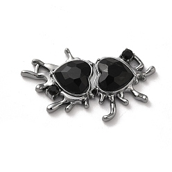 Black Alloy Connector Charms, Melting Heart Links with Glass, Lead Free & Cadmium Free, Gunmetal, Black, 24x40x6mm, Hole: 2.6x2mm and 2.6x2.8mm