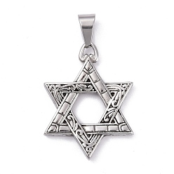 Antique Silver 316 Surgical Stainless Steel Pendants, for Jewish, Star of David, Antique Silver, 46x36x4mm, Hole: 12x7mm