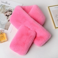 Hot Pink Fluffy Polyester Imitation Wool Neck Warmer Scarf, Winter Scarf, Faux Fur Collar Scarves, Hot Pink, 870~900x120mm
