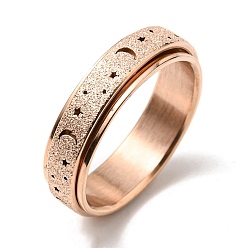 Rose Gold Stainless Steel Moon and Star Rotatable Finger Ring, Spinner Fidget Band Anxiety Stress Relief Ring for Women, Rose Gold, US Size 5(15.7mm)