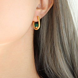 F685-Golden Green Agate Earrings Fashion temperament pearl green agate tiger's eye titanium steel earrings earrings jewelry women do not fade