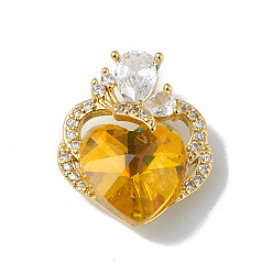Gold Real 18K Gold Plated Rack Plating Brass Micro Pave Clear Cubic Zirconia Pendants, with Glass, Long-Lasting Plated, Cadmium Free & Lead Free, Butterfly with Heart Charm, Gold, 21x17.5x8mm, Hole: 3.5x2.5mm