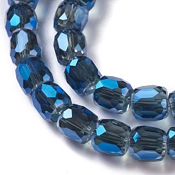 Marine Blue Electroplate Glass Beads, Full Rainbow Plated, Faceted Barrel, Marine Blue, 10x10mm, Hole: 1mm
