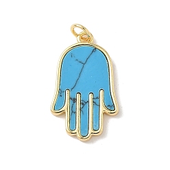 Темно-Голубой Подвески латуни cmолы, оберег на руку хамса, с целью перехода в кольце, без свинца и без кадмия, долговечный, реальный 18 k позолоченный, стойки покрытие, глубокое синее небо, 25x15x2.5 мм, отверстие : 3.5 мм