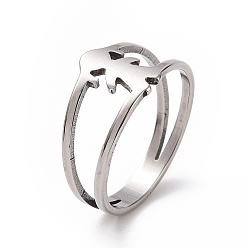 Stainless Steel Color 201 Stainless Steel Girl Shape Finger Ring, Hollow Wide Ring for Women, Stainless Steel Color, US Size 6 1/2(16.9mm)
