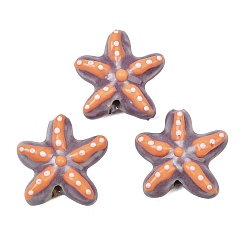 Coral Handmade Porcelain Beads, Hand Painted, Famille Rose Porcelain, Starfish with Polka Dot, Coral, 17.5x17.5x6mm, Hole: 1.8mm