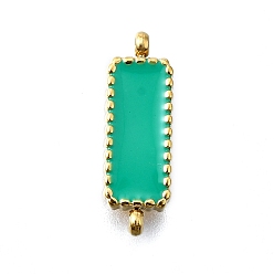 Светлый Морско-зеленый 304 прямоугольные соединительные подвески из эмалированной нержавеющей стали, ионное покрытие (ip), реальный 14 k позолоченный, светло-зеленый, 15x5x2 мм, отверстие : 1 мм