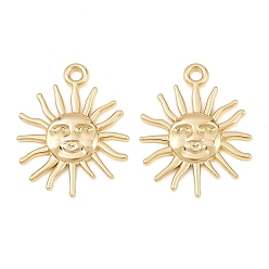 Oro Colgantes de la aleación, encantos de rostro solar, chapado en rack, sin plomo y cadmio, dorado, 30x24x2.5 mm, agujero: 2.5 mm