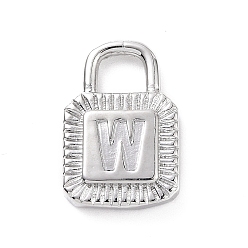 Letter W Eco-friendly Rack Plating Brass Pendants, Cadmium Free & Lead Free, Long-Lasting Plated, Lock with Alphabet, Platinum, Letter.W, 15x10x3mm, Hole: 3.5x4mm