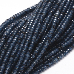 Prussian Blue Dyed Natural Malaysia Jade Rondelle Beads Strands, Faceted, Prussian Blue, 4x2~3mm, Hole: 1mm, about 115pcs/strand, 14 inch