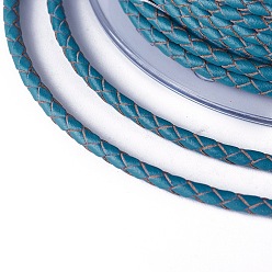 Medium Turquoise Braided Cowhide Cord, Leather Jewelry Cord, Jewelry DIY Making Material, Medium Turquoise, 3mm, about 5.46 yards(5m)/roll