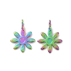 Rainbow Color Ion Plating(IP) 304 Stainless Steel Pendants, Flower, Rainbow Color, 10x7x2mm, Hole: 1mm