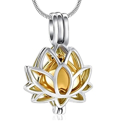 Golden & Stainless Steel Color Lotus Titanium Steel Urn Ashes Necklaces, Locket Necklaces, Golden & Stainless Steel Color, 23.62 inch(60cm)