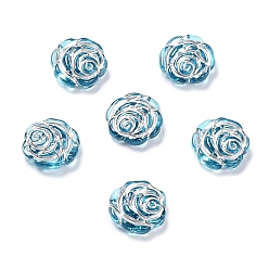 Deep Sky Blue Plating Transparent Acrylic Beads, Metal Enlaced, Rose, Deep Sky Blue, 13.5x14x4.5~5mm, Hole: 1.6mm, about 950pcs/500g