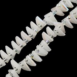 White Electroplate Glass Beads Strands, Faceted, Fan, White, 8x10x3mm, Hole: 1mm, about 100pcs/strand, 19.29''(49cm)