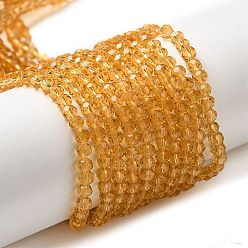 Goldenrod Transparent Glass Beads Strands, Faceted(32 Facets), Round, Goldenrod, 3~3.5mm, Hole: 0.6mm, about 174~175pcs/strand, 21.18~21.34 inch(53.8~54.2cm)