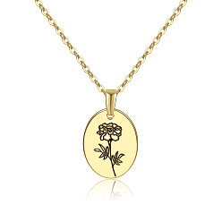 October Marigold 304 Stainless Steel Birth Month Flower Pendant Necklace, Floral Dainty Jewelry for Women, Golden, October Marigold, 17.72 inch(45cm)
