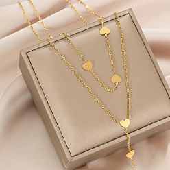 golden Boho Layered Fringe Heart Chain Necklace in Titanium Steel