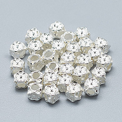 Silver 925 Sterling Silver Beads, Cube with Flower, Silver, 4.5x5x5mm, Hole: 2.5mm